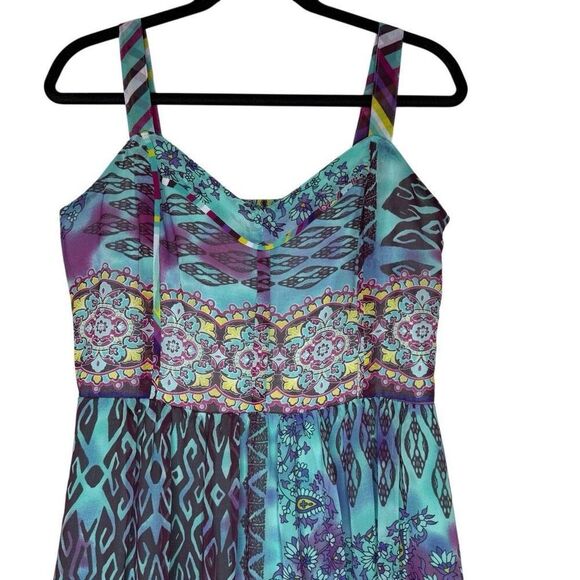 Betsey Johnson Y2K Colorful Bohemian Maxi Slip Dress Sz 10 Vacation, Party - Picture 3 of 14